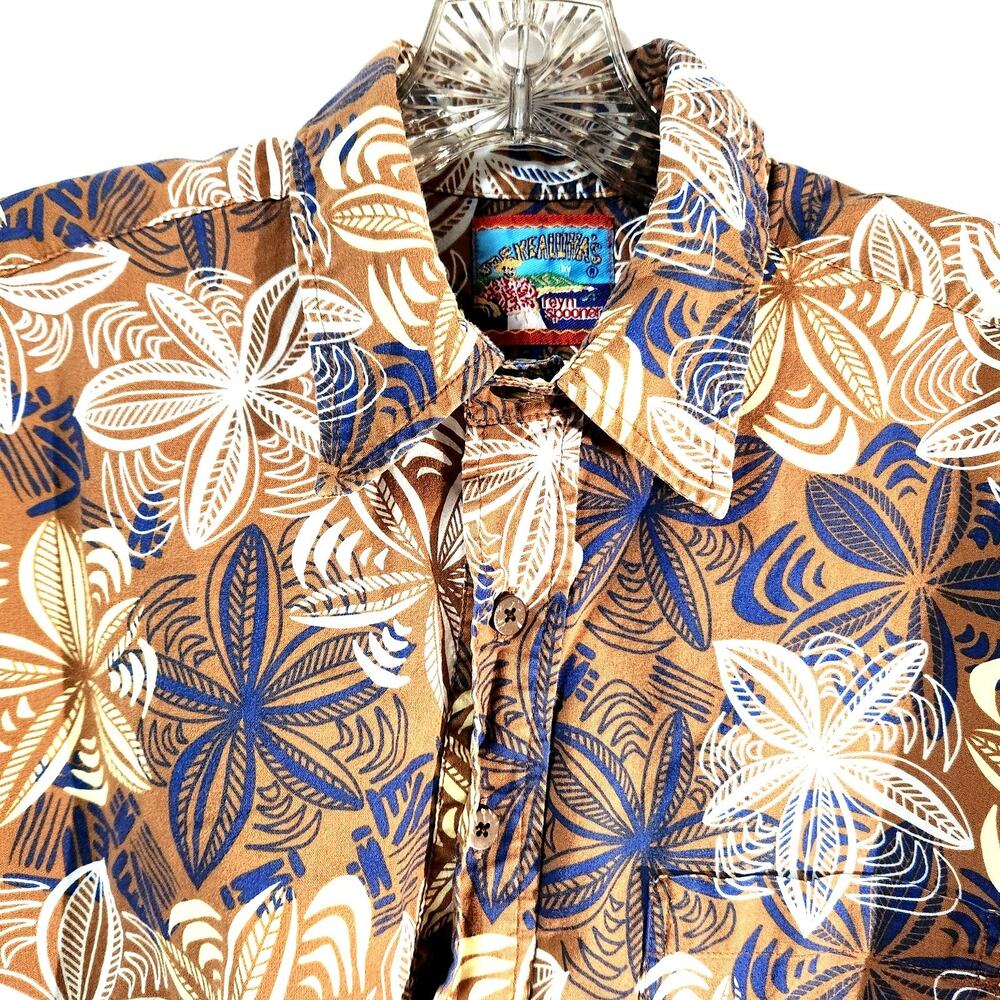 Joe Kealoha's Reyn Spooner Hawaiian Shirt Size M Brown Tiki Floral Tropical